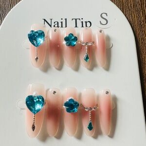 Elegant Pink and Blue Nail Tips